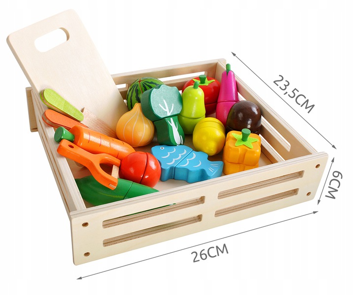 DREWNIANE WARZYWA I OWOCE DO KROJENIA W SKRZYNCE NA MAGNES DLA DZIECI XXL