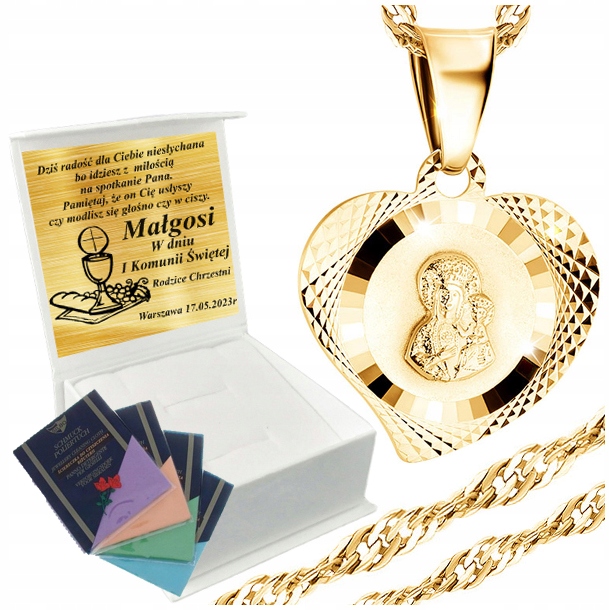 Łańcuszek Złoty Medalik Naszyjnik 925 Na Komunię Chrzest UPOMINEK GRATIS