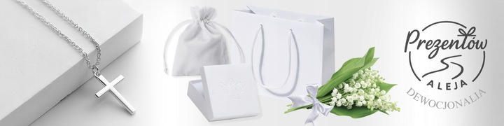 PAMIĄTKA PIERWSZEJ KOMUNII ŚWIĘTEJ SREBRO POZŁACANE ŁAŃCUSZEK KRZYŻYK