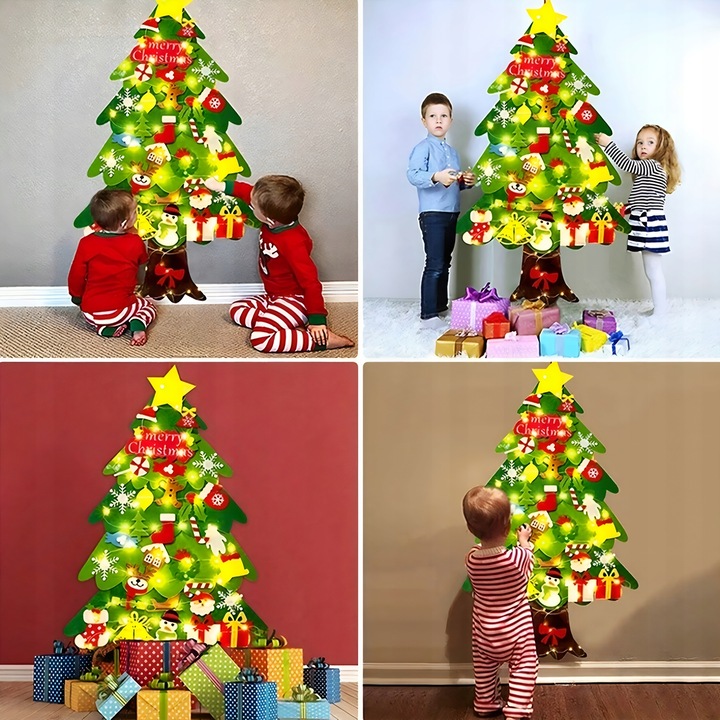 CHOINKA Z FILCU FILCOWA LED ZABAWKA DLA DZIECI DEKORACJE ŚWIĄTECZNE ŚWIĘTA