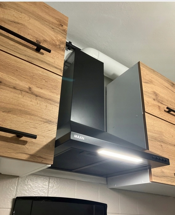 CZARNY POCHŁANIACZ OKAP KUCHENNY KOMINOWY ŚCIENNY MAAN MIX 50 CM FILTR LED