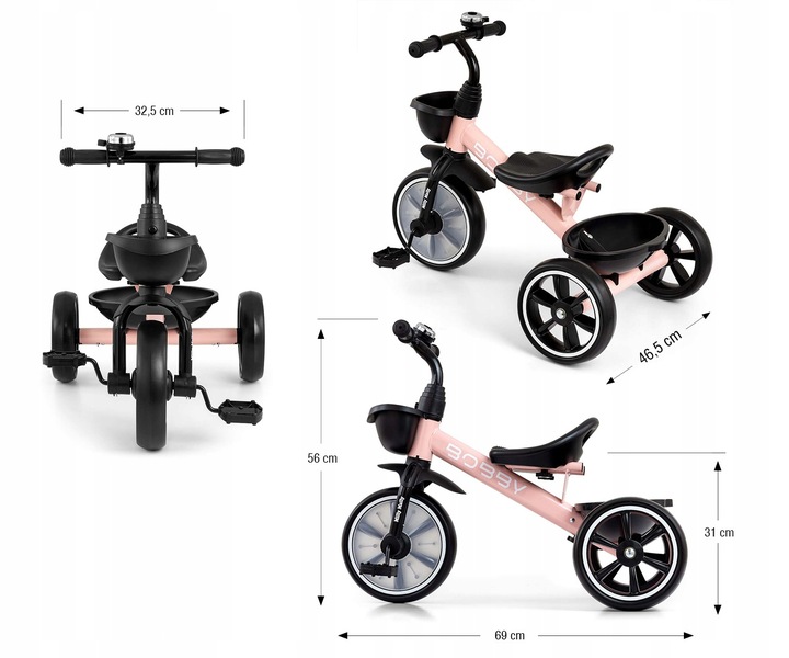 Rowerek Trójkołowy dziecięcy biegowy +2 lata Milly Mally Bobby RÓŻOWY