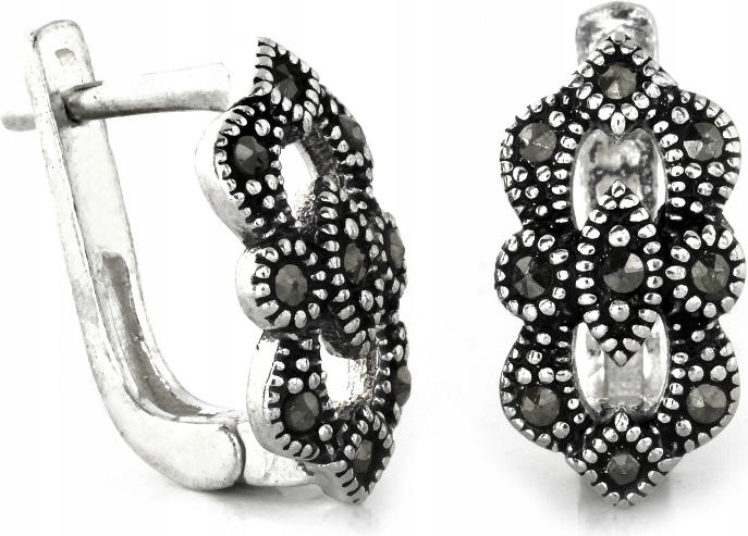 Srebrne kolczyki 925 oryginalne angielskie z markazytami pudełko z logiem s