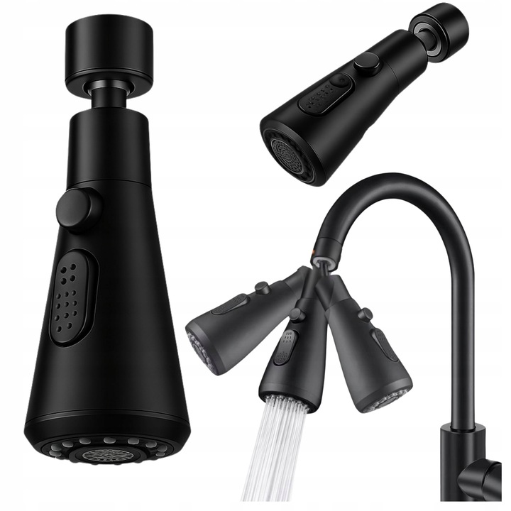PRZEDŁUŻACZ KRANU KUCHENNEGO AERATOR PERLATOR 3 FUNKCJE 360° CZARNY LOFT 2s