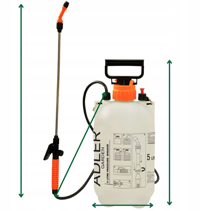 Ręczny OPRYSKIWACZ CIŚNIENIOWY Duża Pojemność 5L REGULACJA Zraszania Lanca