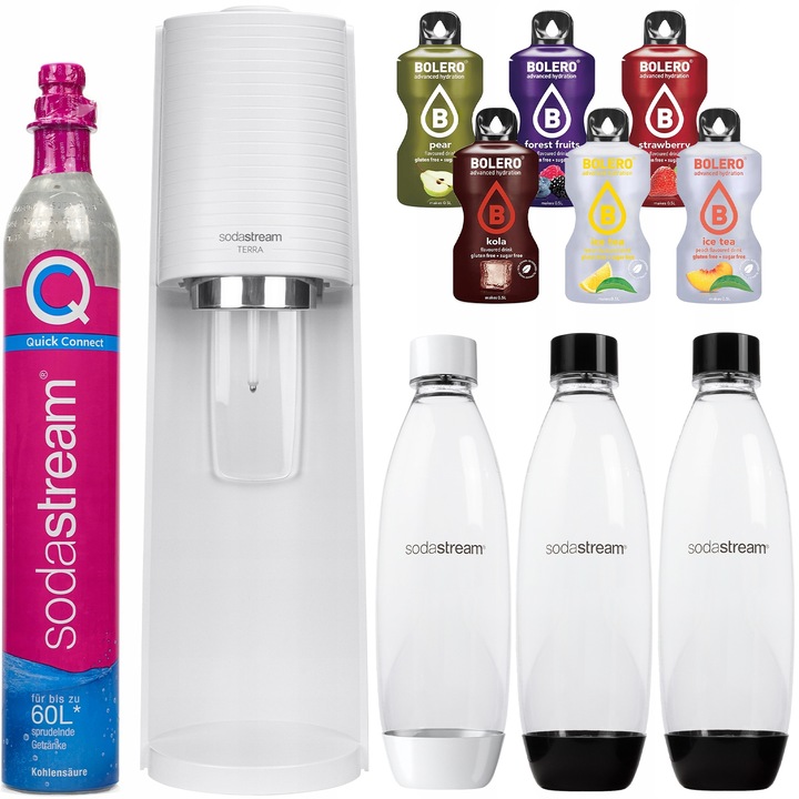 SATURATOR DO WODY SODASTREAM TERRA BIAŁY 3 BUTELKI + CYLINDER + 6 NAPOJÓW