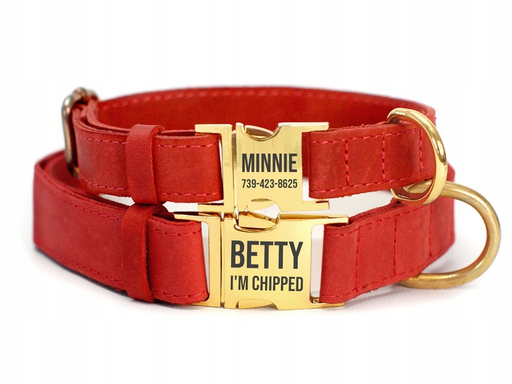 Obroża Dla Psa Skórzana z Grawerem r. M Czerwony