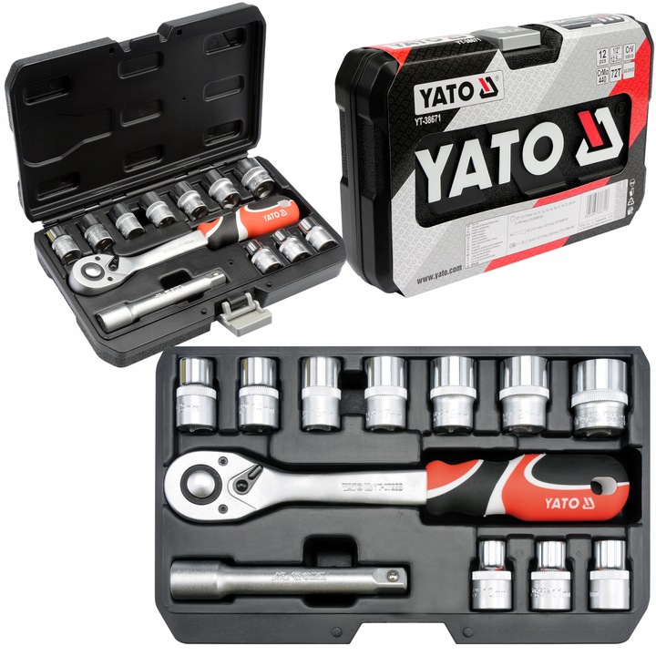 YATO ZESTAW NARZĘDZIOWY KLUCZE NASADOWE NASADKI 1/2'' 12el. 10-24mm