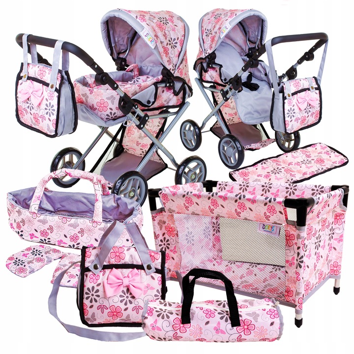 WÓZEK DLA LALEK głeboki spacerowy gondola 3w1 + ŁÓŻECZKO DLA LALKI ZESTAW