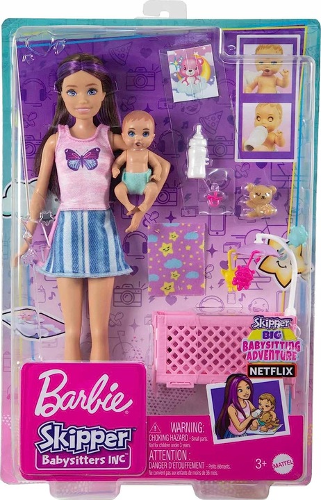 LALKA BARBIE Z DZIECKIEM BOBAS + ŁÓŻECZKO + AKCESORIA