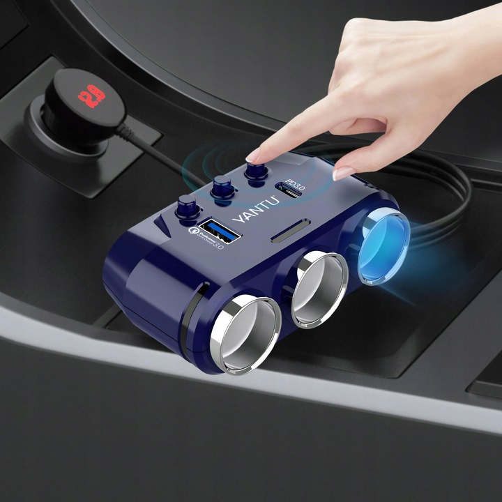 Rozdzielacz Gniazda Zapalniczki Samochodowej Ładowarka 12-24V Port USB-C