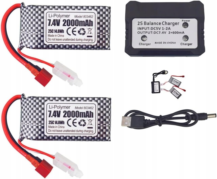 2 szt. Baterie LiPo 7.4 V 2000 mAh wtyczka T do modeli RC 9200, 9200E, 200E