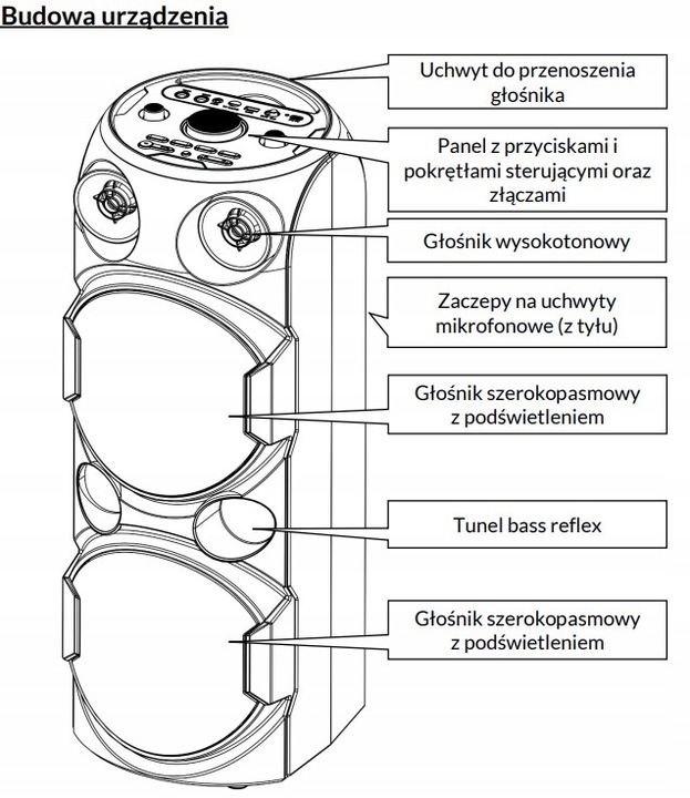 Moevi Duży głośnik 70 W przenośny, kolumna karaoke z mikrofonem, 63 cm