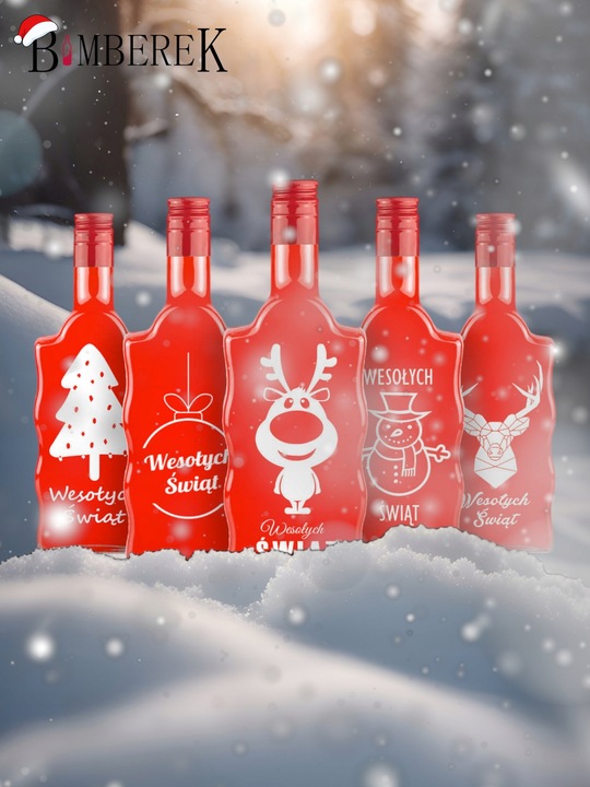 10x Butelki Szklane FALA 500ml z NADRUKIEM ŚWIĄTECZNYM na Prezent Nalewki