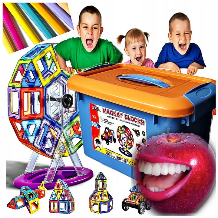 EDUKACYJNE konstrukcyjne KLOCKI MAGNETYCZNE 124 element prezenty certyfikat