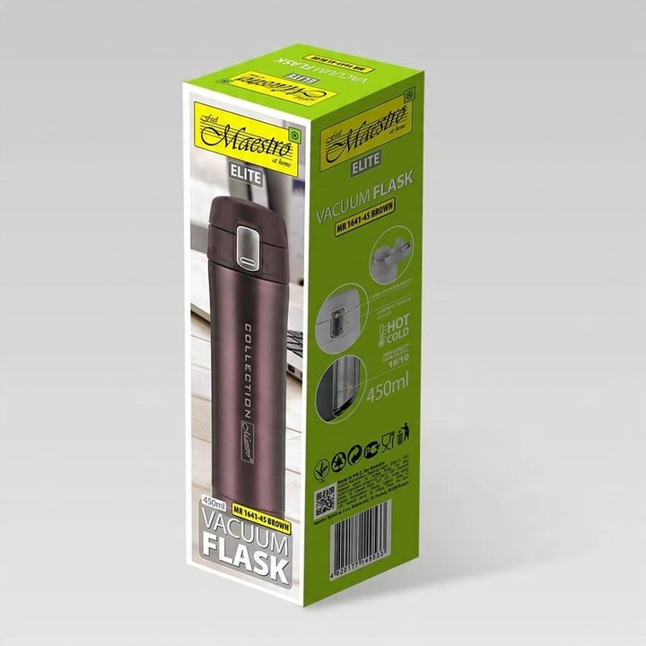 Elegancki Brązowy KUBEK TERMICZNY 450ML TERMOS Stalowy Bidon Maestro Brown