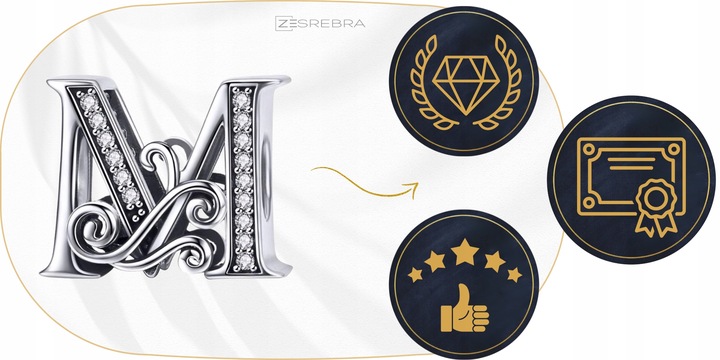 CHARMS LITERKA M srebro 925 litera srebrna koralik zawieszka charms pr S925