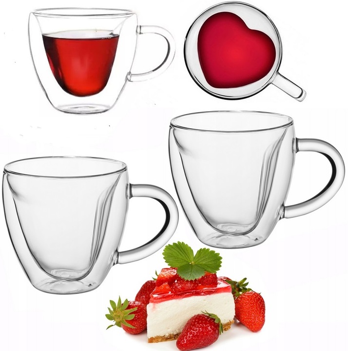 SZKLANKI FILIŻANKI TERMICZNE KUBKI DO HERBATY KAWY GRZAŃCA SERCA 250 ml