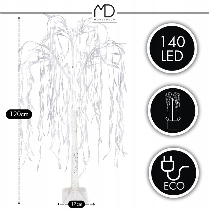 Wierzba świecąca 120 cm 140 LED drzewko barwa zimna dekoracja świąteczna