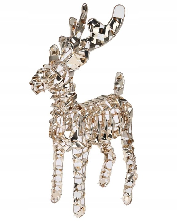 RENIFER ZŁOTY zdobiony 50 micro Led ŚWIECĄCY dekoracja świąteczna 37 cm