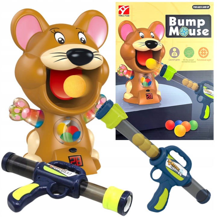 GRA ZRĘCZNOŚCIOWA MYSZ STRZELANIE DO CELU PISTOLET KULKI PREZENT DLA DZIECI