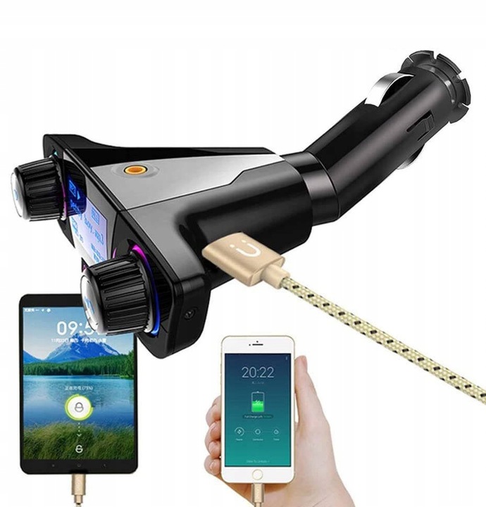 TRANSMITER FM BLUETOOTH 5.0 SD ŁADOWARKA USB LCD