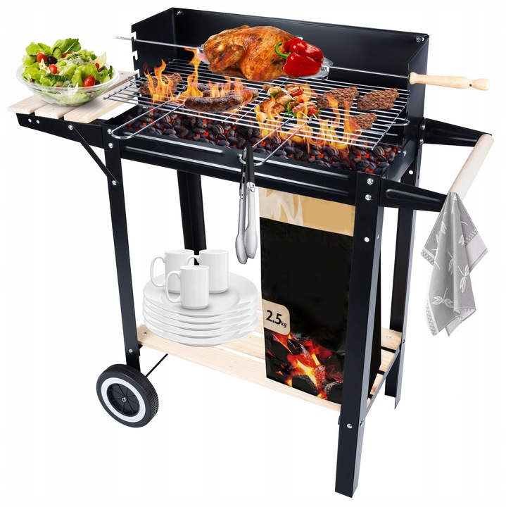 GRILL ogrodowy Węglowy na kołach DUŻY Rożen PÓŁKI Gril Regulacja Rusztu