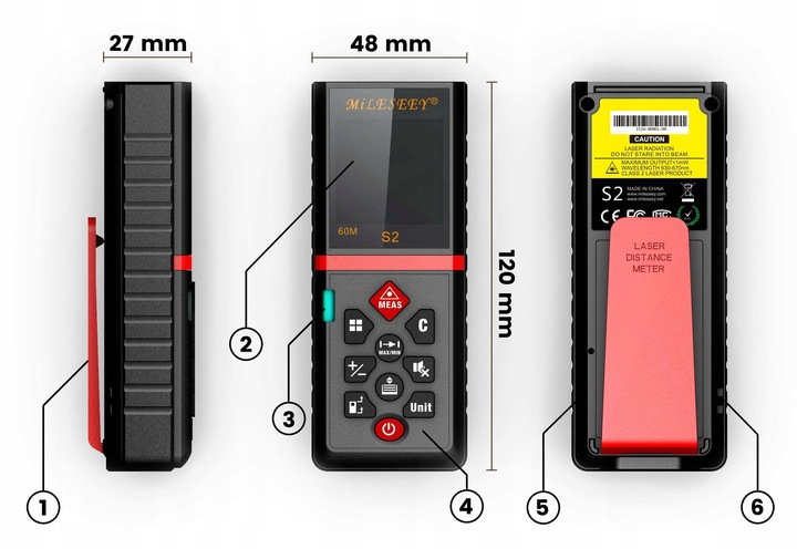 DALMIERZ LASEROWY PROFESJONALNY CYFROWY MIERNIK ODLEGŁOŚCI 60 METRÓW S2 LCD
