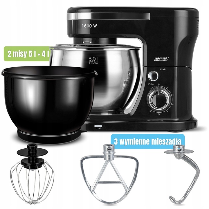 Robot kuchenny planetarny wielofunkcyjny 2 misy zestaw czarny MPM MRK-21