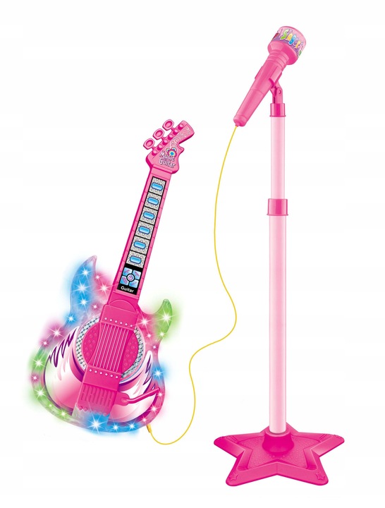 GITARA ELEKTRYCZNA + MIKROFON + STATYW KARAOKE INSTRUMENT DLA DZIECI ZESTAW