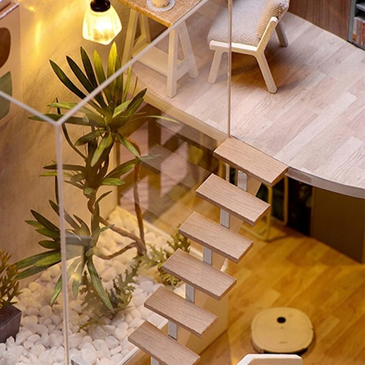 Domek dla Lalek Drewniany LED Piętrowy Retro Model do Złożenia DIY Meble