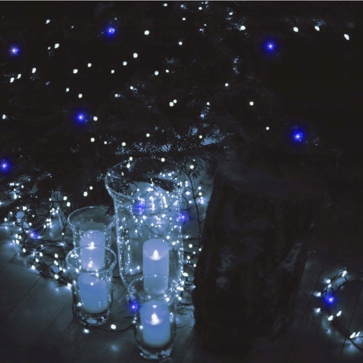 LAMPKI CHOINKOWE 1000 LED BIAŁE ZIMNE + NIEBIESKI FLASH FLESZ BŁYSK ZEW 70M