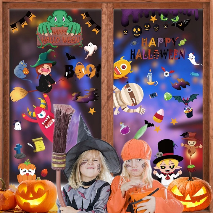 NAKLEJKI NA OKNO HALLOWEEN NA SZYBĘ 9 ARKUSZY DWUSTRONNE DYNIE WZORY DUŻE