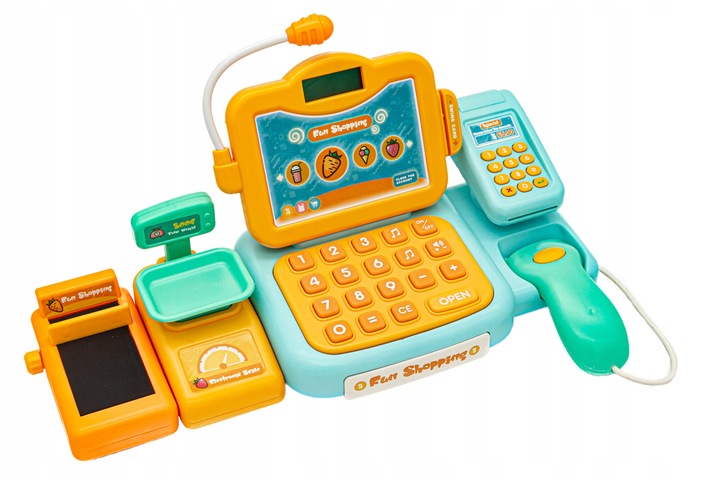 Sklepowa Kasa Fiskalna dla Dzieci ZABAWA w SKLEP Koszyk Waga Czytnik Monety