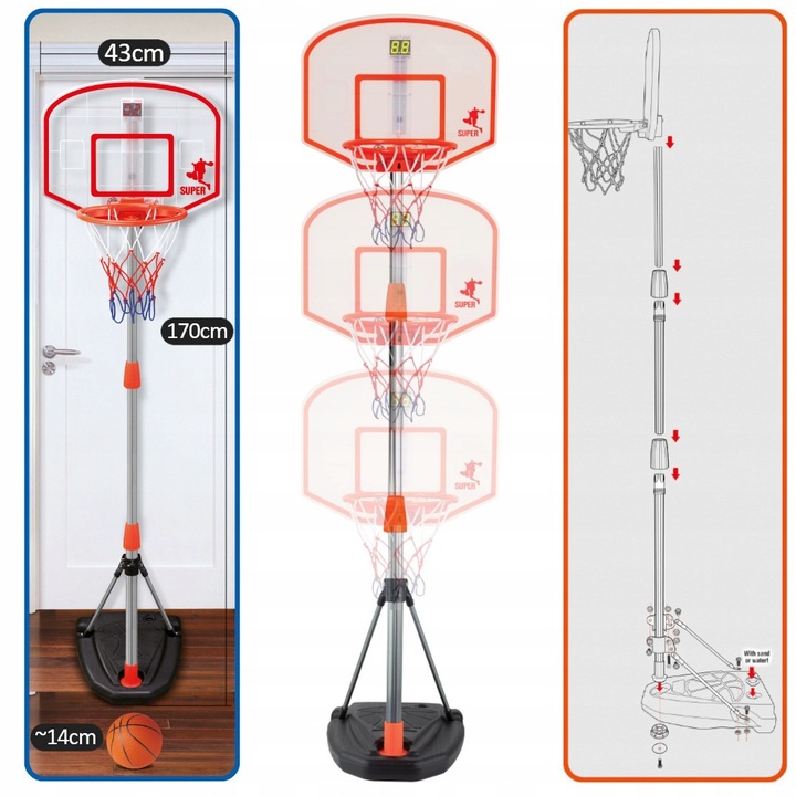 ZESTAW DO GRY W KOSZYKÓWKĘ w domu DUŻA KOSZYKÓWKA + PIŁKA cyfrowy licznik