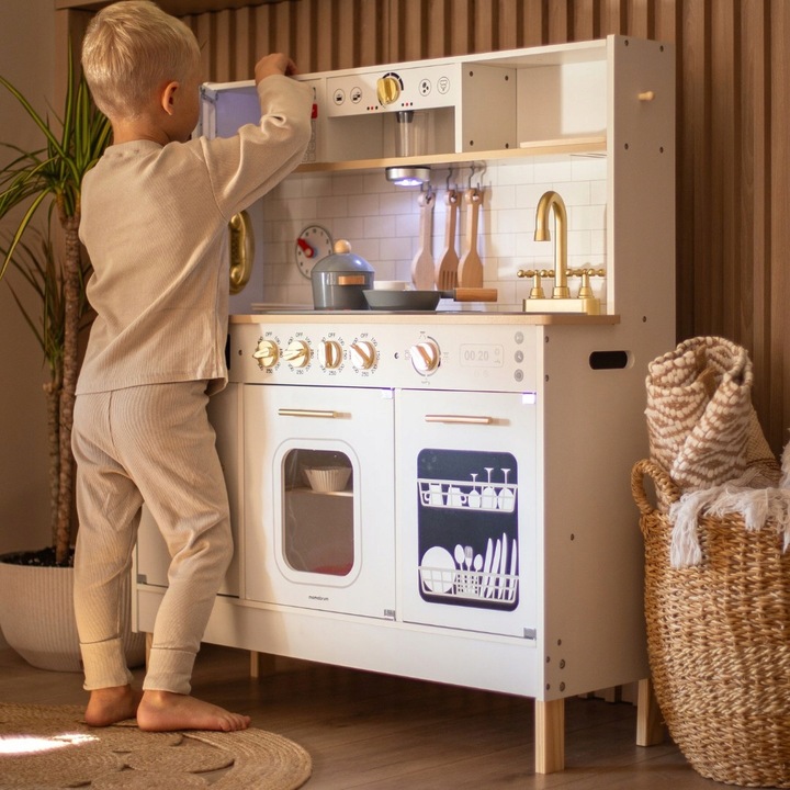 Duża Interaktywna Edukacyjna Drewniana Kuchnia z Oświetleniem LED 2 Poziomy