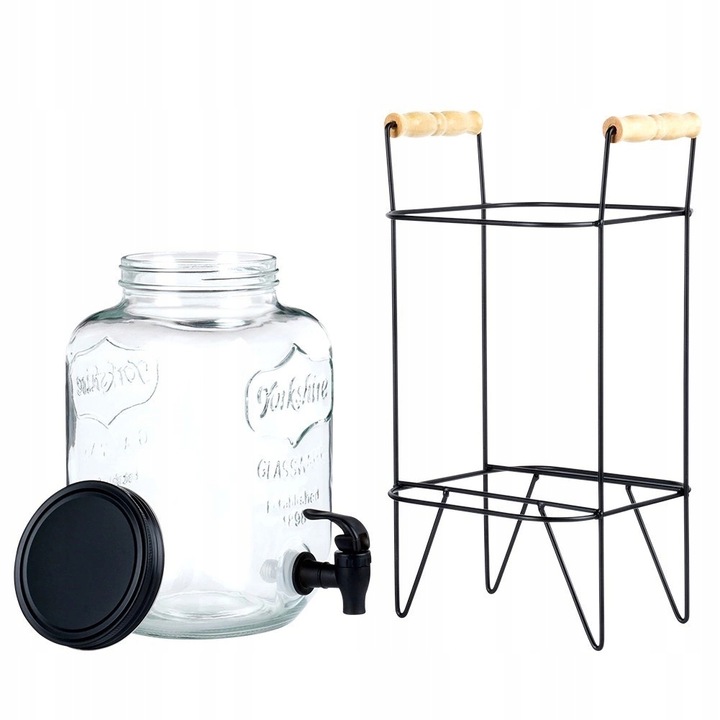 Słój Dozownik do Napojów z Kranikiem Czarnym Stojakiem Szklany VILDE 4,2 L