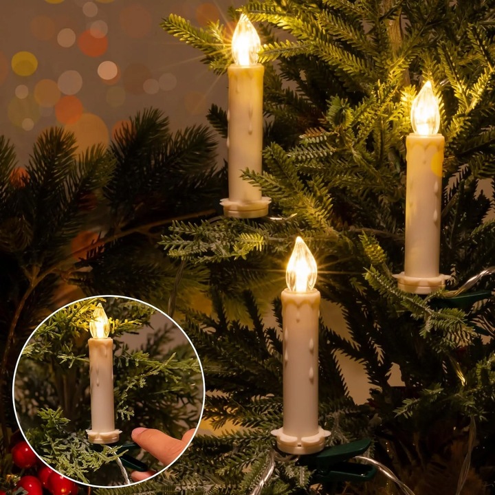 LAMPKI CHOINKOWE ŚWIECE ŚWIECZKI LED 40SZT WEWNĄTRZ/ZEWNĄTRZ - PILOT TIMER