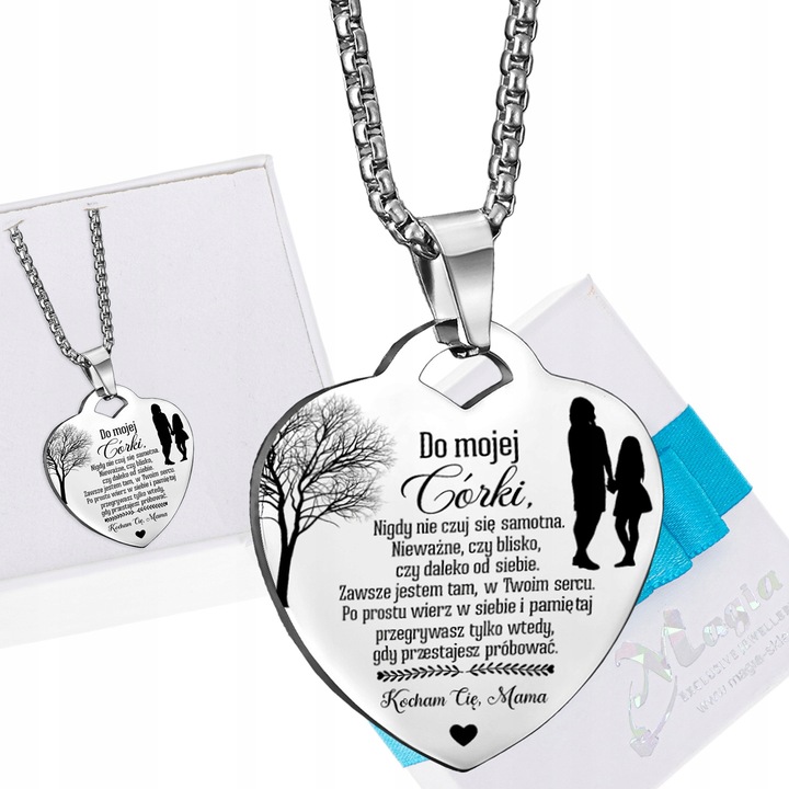 Srebrny Łańcuszek Zawieszka SERCE NASZYJNIK DLA CÓRKI OD MAMY Grawer BOX