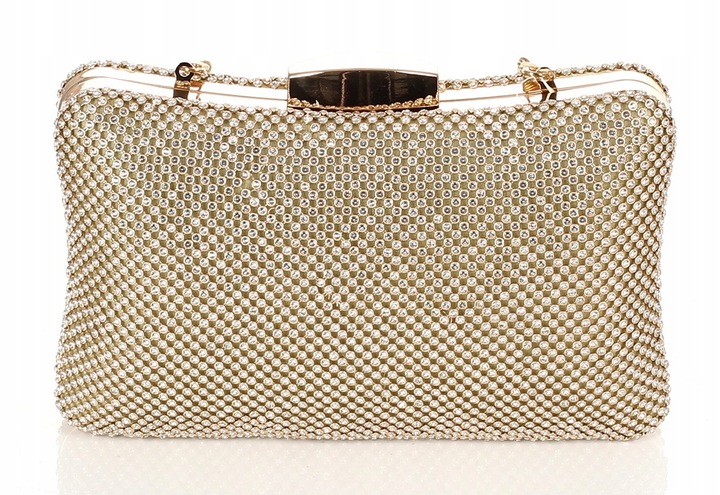 Efektowna błyszcząca Kopertówka PUZDERKO Złota na łańcuszku 738