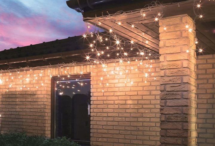 Kurtyna Świetlna LED 120 Sople Białe Ciepłe Flash Zewnętrzna IP44 8,7 m