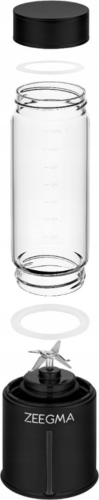 Blender Przenośny Bezprzewodowy DUŻY 465ml 300W ZEEGMA Go Plus CZARNY