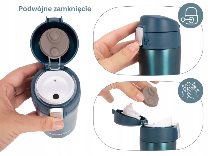 KUBEK TERMICZNY TERMOS STALOWY 100% SZCZELNY pojemny bidon KAMILLE 320 ml