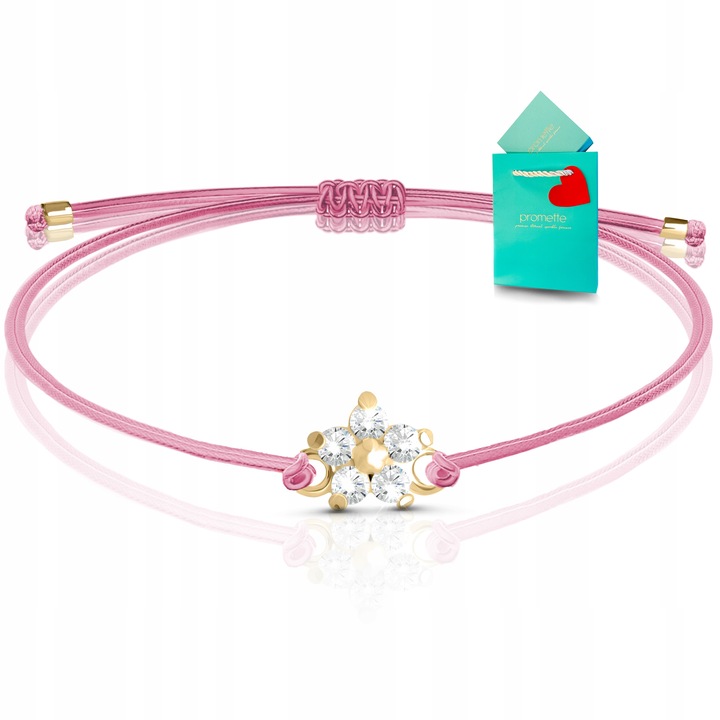 Bransoletka dla dziewczynki srebrna na sznurku srebro pozłacane 925