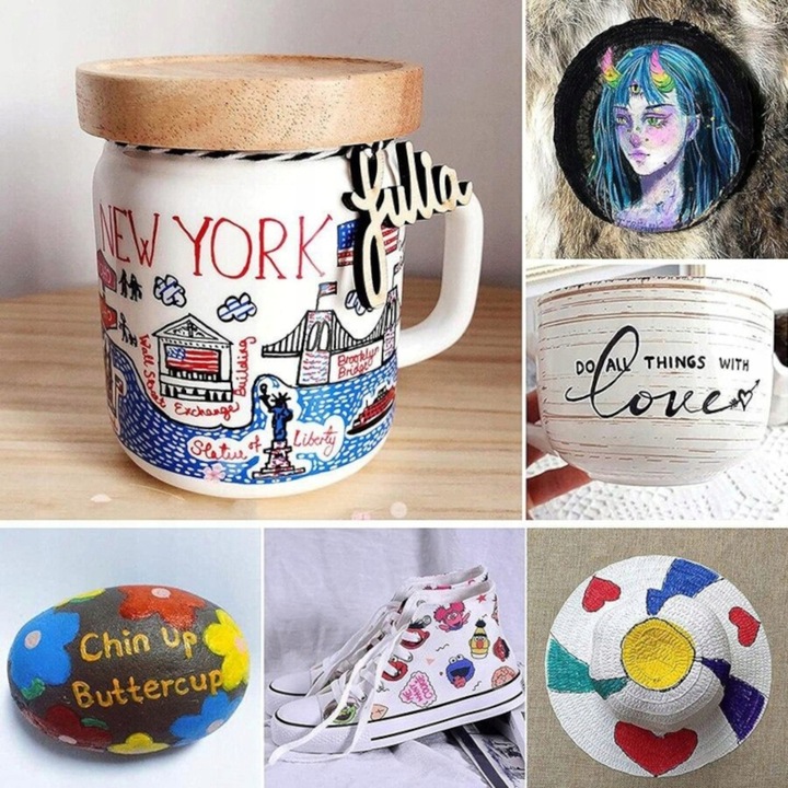 MARKERY AKRYLOWE ZESTAW 12 SZT Pisaki Flamastry Mazaki WODOODPORNE Z FARBĄ