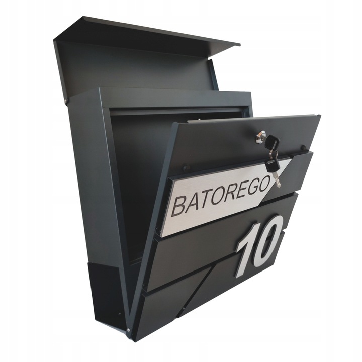 SKRZYNKA POCZTOWA NA LISTY Z ADRESEM NUMER DOMU WZORY DUŻA CZARNA RAL 9005