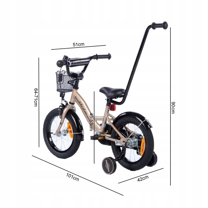 rower rowerek dla dziewczynki TOMABIKE 14 cali M koszyk torpedo rączka 2025