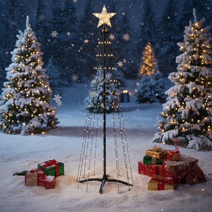 Choinka ŚWIECĄCA dekoracja zewnętrzna ogrodowa z lampkami czubkiem 210 cm