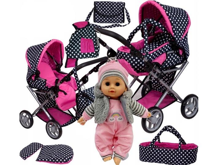 WÓZEK DLA LALEK NOSIDŁO TORBA POŚCIEL+BOBAS ŚPIEWA