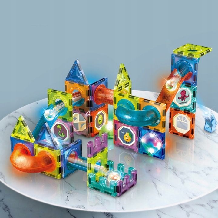 KLOCKI MAGNETYCZNE KONSTRUKCYJNE ŚWIECĄCY KULODROM TOR EDUKACYJNE PANELE 75